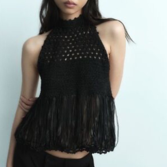 Zara Tops - Zara Black haltered crochet top